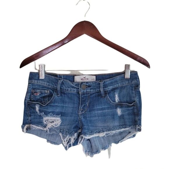 Hollister Womens Shorts Blue 3 Jean Booty Shorts Distressed Raw Hem - Picture 1 of 7